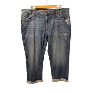 Eddie Bauer Boyfriend Denim Capri Inseam 24'' Jeans Size 18 Blue Floral Embroide